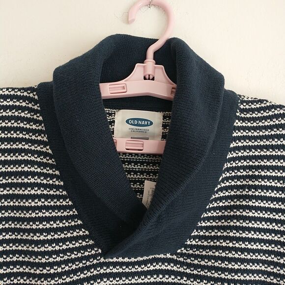 Old Navy Sweater Mens XL/L*Blue White Striped Knit Shawl Collar Preppy New - Picture 2 of 7